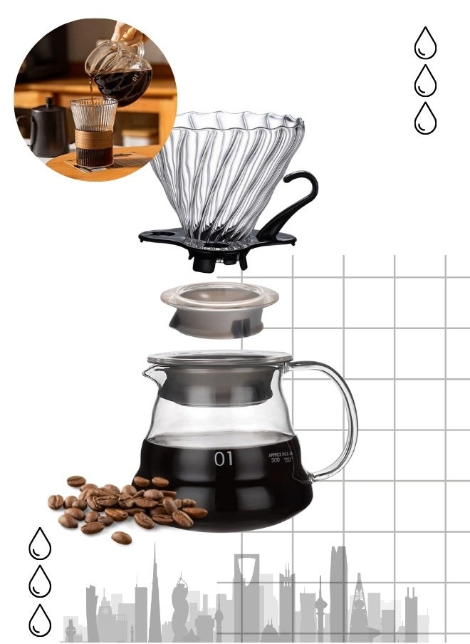 V60 Drip Set - 5-Piece Drip Coffee Maker Set | Includes Server, Dripper, 100 Paper Filters, Glass, 350ml Long Nose Kettle - Perfect for Iced Coffee & Pour Over Brewing - pzsku/Z6C2F69B4E415CE99CFDAZ/45/_/1729945968/8f6d7425-dd1f-48ec-9e1d-be0fb6c7fccc