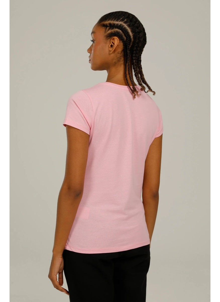 LUMBERJACK - V-Neck Regular Fit Pink Women's T-Shirt 2SCT1323FX - Image 1