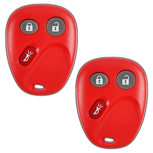 KeylessOption Key Fob Replacement for 2003 2004 2005 2006 2007 Chevrolet Chevy Silverado Suburban Tahoe GMC Sierra Yukon Cadillac Escalade Hummer H2 Keyless Remote, 3-Button LHJ011 Red - 2 Pack - Image 1