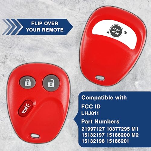 KeylessOption Key Fob Replacement for 2003 2004 2005 2006 2007 Chevrolet Chevy Silverado Suburban Tahoe GMC Sierra Yukon Cadillac Escalade Hummer H2 Keyless Remote, 3-Button LHJ011 Red - 2 Pack - Image 5