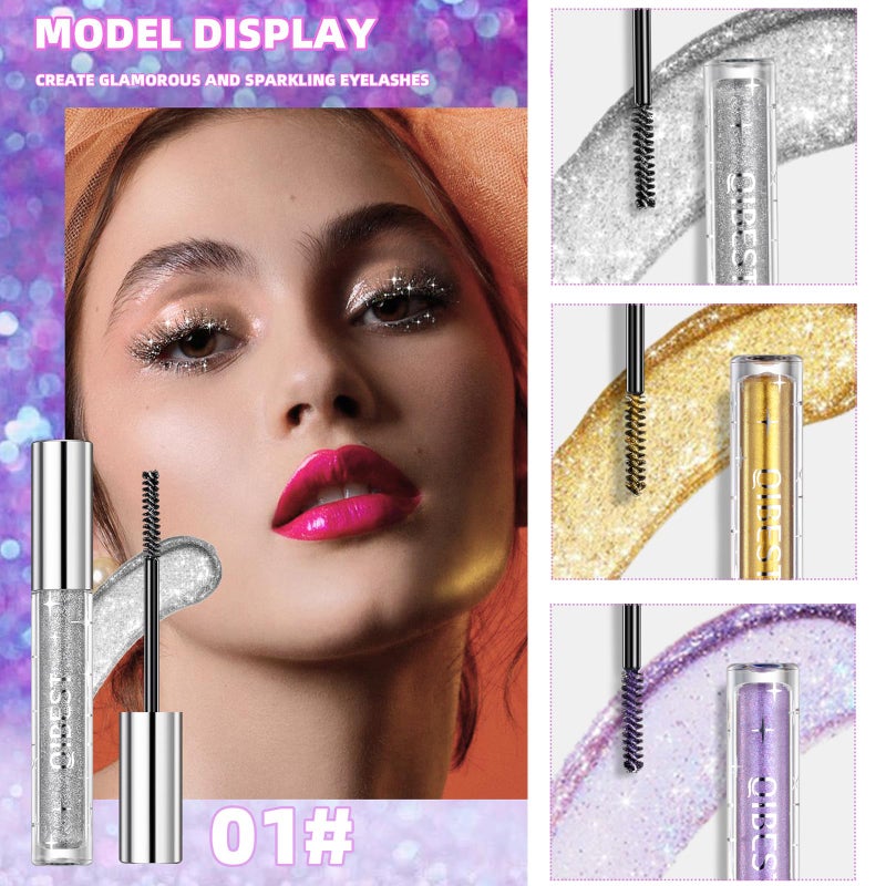 Bekoeen 3PCS Sparkling Diamonds Mascara, Waterproof Shining Colorful Lashes for Eyelashes, Long Lasting Lengthening Volumizing Mascara for Party Wedding - Image 3