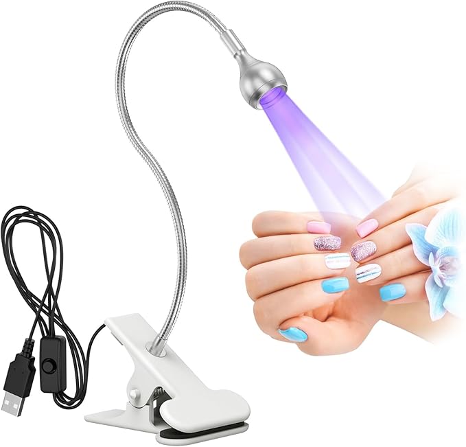 Aiseely UV Glue Curing Lamp AISEELY Nail Dryer LED Nail Lamp 3W USB Glue Lamp Ultraviolet Violet Light with Clip and Switch for Mobile Phone and Circuit Board Repair Silver  - Image 1