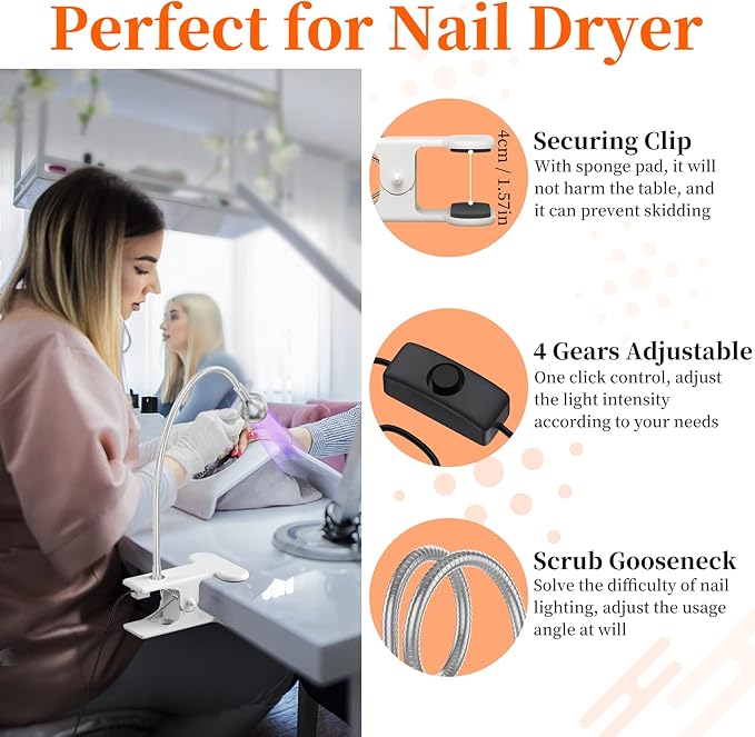 Aiseely UV Glue Curing Lamp AISEELY Nail Dryer LED Nail Lamp 3W USB Glue Lamp Ultraviolet Violet Light with Clip and Switch for Mobile Phone and Circuit Board Repair Silver  - Image 5