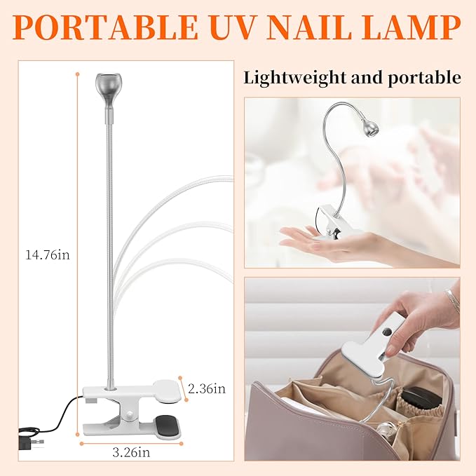 Aiseely UV Glue Curing Lamp AISEELY Nail Dryer LED Nail Lamp 3W USB Glue Lamp Ultraviolet Violet Light with Clip and Switch for Mobile Phone and Circuit Board Repair Silver  - Image 4