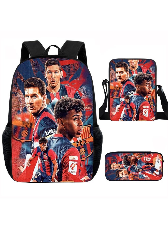 Barcelona Football Star 3‑in‑1 Backpack Set, Kids School Backpack with Crossbody Bag and Pencil Case - Image 1