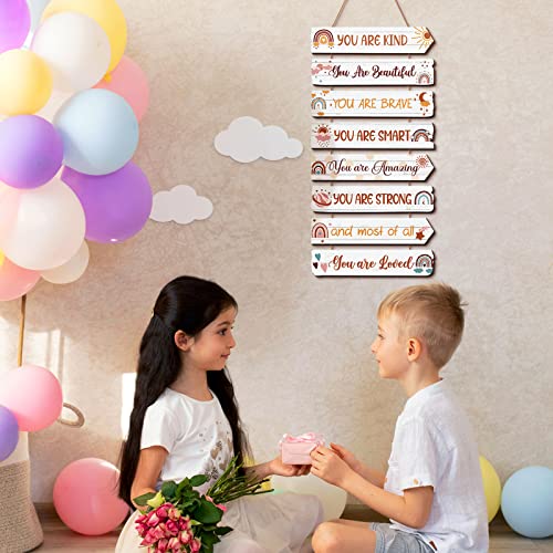 Qunclay Inspirational Girl Room Decor Aesthetic Art Wall Hanging Sign Inspiring Colorful Rainbow Wooden Decoration for Kids Teens Toddler Boy Baby Bedroom Nursery Dorm Decor, 6-12 Years old (Boho) - Image 5