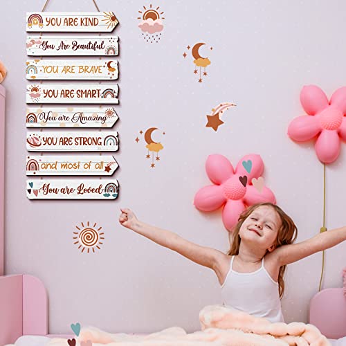 Qunclay Inspirational Girl Room Decor Aesthetic Art Wall Hanging Sign Inspiring Colorful Rainbow Wooden Decoration for Kids Teens Toddler Boy Baby Bedroom Nursery Dorm Decor, 6-12 Years old (Boho) - Image 3