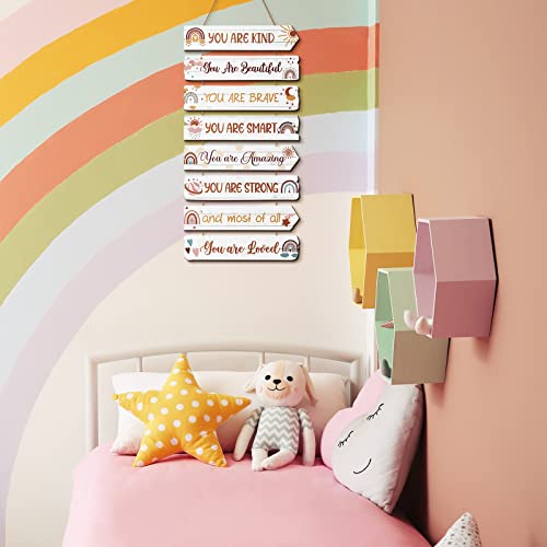 Qunclay Inspirational Girl Room Decor Aesthetic Art Wall Hanging Sign Inspiring Colorful Rainbow Wooden Decoration for Kids Teens Toddler Boy Baby Bedroom Nursery Dorm Decor, 6-12 Years old (Boho) - Image 4