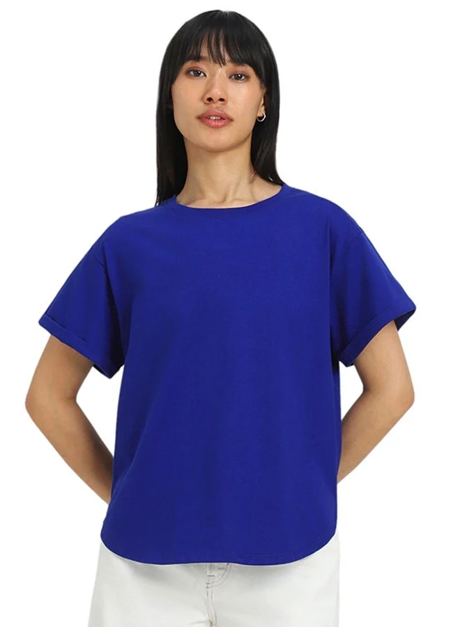 Juneberry Juneberry Pure Cotton BoyFriend Fit ROYALE BLUE T-Shirt For Women