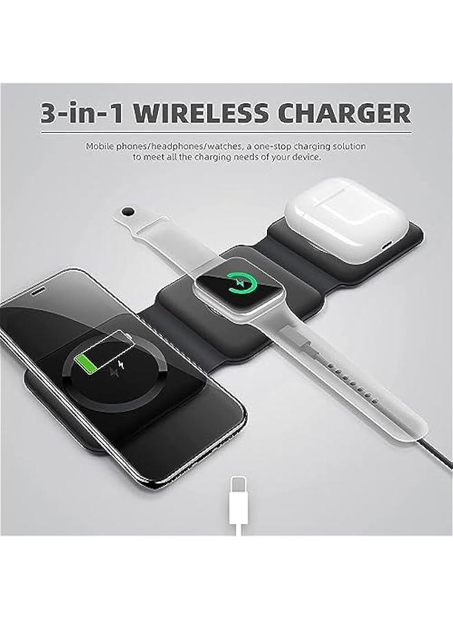 HOOKOR 3 in 1 Wireless Charger, Mag-safe Charger, Magnetic Foldable Travel Charger, Wireless Fast Charging Station for iPhone15/14/13/Air Pods 3/2/Apple iWatch Series Ultra2/S2-S9 (Black)  - Image 2