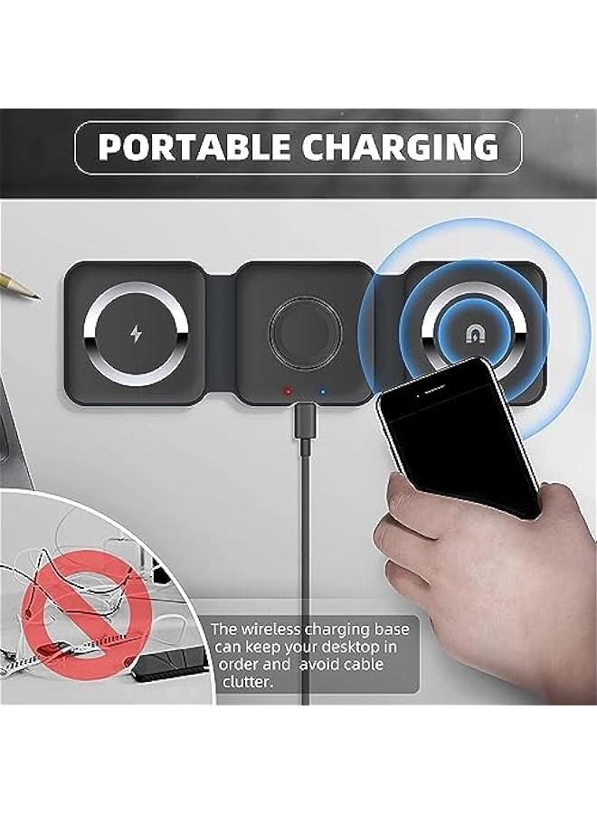 HOOKOR 3 in 1 Wireless Charger, Mag-safe Charger, Magnetic Foldable Travel Charger, Wireless Fast Charging Station for iPhone15/14/13/Air Pods 3/2/Apple iWatch Series Ultra2/S2-S9 (Black)  - Image 3