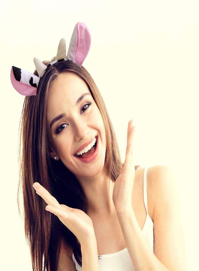 ZCMG Halloween Cow Headband Bow Tie Tail Milk Cow Hair Bands Headpiece Women Cow Ears Horns Hairband Hair Hoop Holiday Party Decoration Cosplay Costume Christmas Carnival Handmade Hair Accessories 1 Set - Image 2