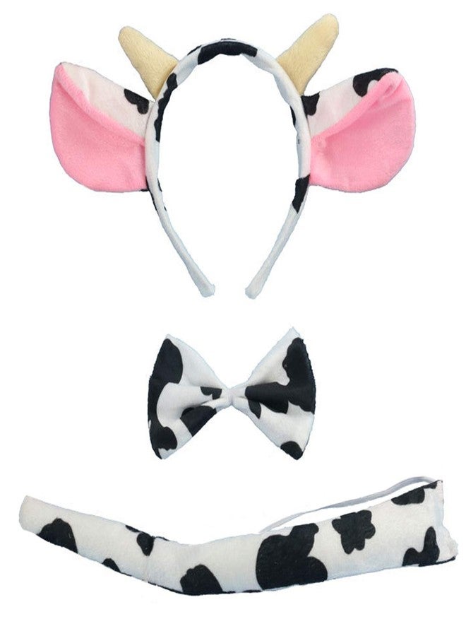 ZCMG Halloween Cow Headband Bow Tie Tail Milk Cow Hair Bands Headpiece Women Cow Ears Horns Hairband Hair Hoop Holiday Party Decoration Cosplay Costume Christmas Carnival Handmade Hair Accessories 1 Set - Image 1