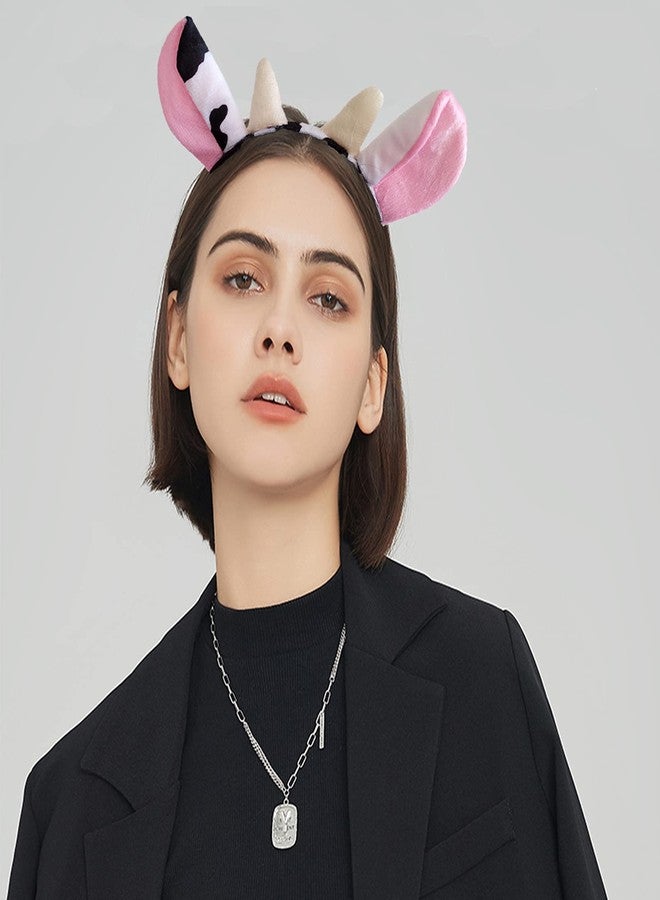 ZCMG Halloween Cow Headband Bow Tie Tail Milk Cow Hair Bands Headpiece Women Cow Ears Horns Hairband Hair Hoop Holiday Party Decoration Cosplay Costume Christmas Carnival Handmade Hair Accessories 1 Set - Image 3
