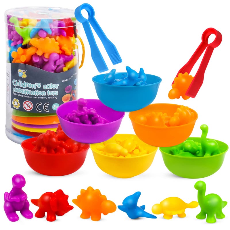 USATDD Counting Dinosaur Toys Matching Color Sorting Stacking Games with Bowls Preschool Learning Activities for Educational Sensory Montessori STEM Toy Sets Gift for Toddlers Kids Boys Girls Aged 3 - Image 3