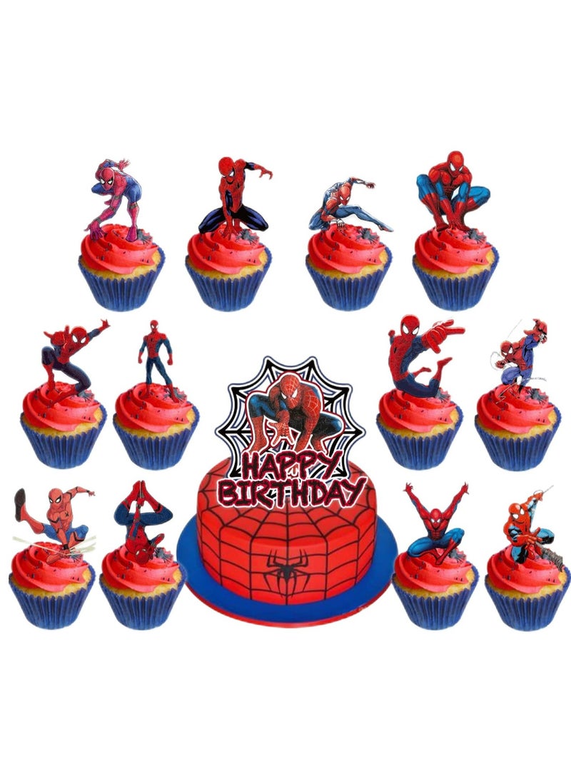SYOSI 13 PCS Spider Cake Topper Set - Hero Cake Decorations for Man Theme Birthday, Ideal Party Supplies for Parallel Universe Theme Events - Image 1