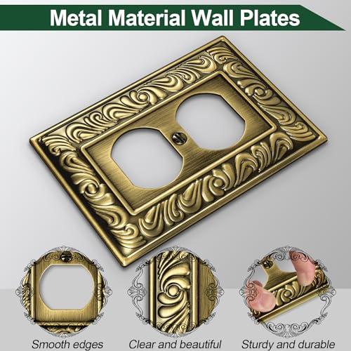 Ranweydi Antique Brass Duplex Outlet Cover Paisley Pattern Decorative Wall Plates for Electrical Outlet Metal Switch Plates and Receptacle Cover for Kitchen Bathroom 1 Gang Duplex Outlet6 Pack - Image 3