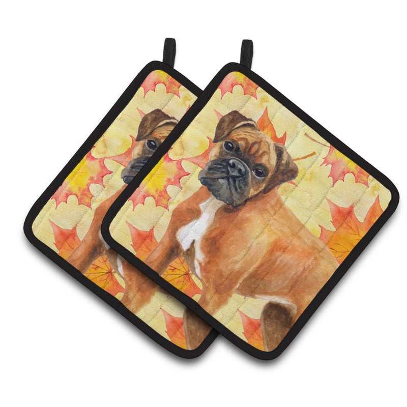 Caroline's Treasures ""Caroline's Treasures German Boxer Decorated pot holder  7.5H x 7.5W  Fall Leaves"" 