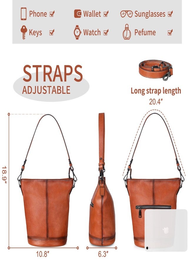BILIYA Genuine Leather Bucket Bag for Women Vintage Brown Shoulder Crossbody Handbag Soft Real Cowhide Purse Gift Ready Everyday Tote - Image 5