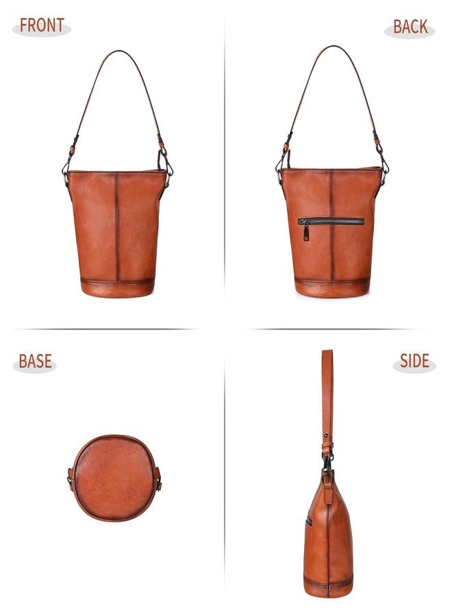 BILIYA Genuine Leather Bucket Bag for Women Vintage Brown Shoulder Crossbody Handbag Soft Real Cowhide Purse Gift Ready Everyday Tote - Image 4