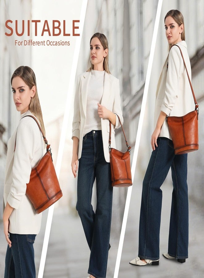 BILIYA Genuine Leather Bucket Bag for Women Vintage Brown Shoulder Crossbody Handbag Soft Real Cowhide Purse Gift Ready Everyday Tote - Image 3