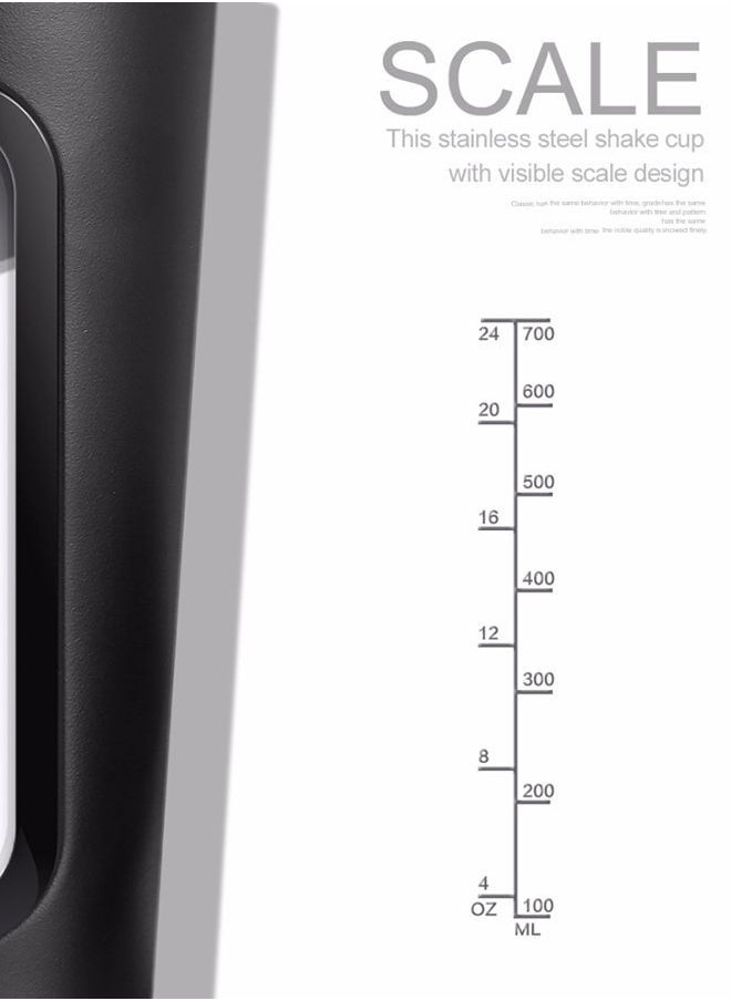NIBEMINENT - Stainless Steel Shaker Bottle With Whisk Ball Black 22x9cm - Image 1
