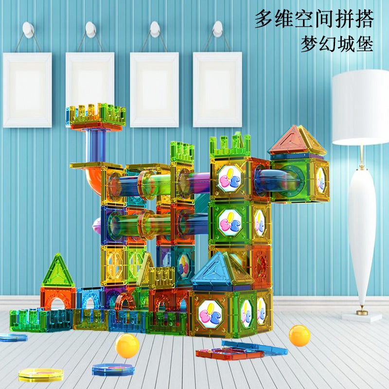 Color Window Building Blocks Assembled Magnetic Pieces For Children Smart Magnetic Pipe Building Blocks Assembled Castle Toy Belt Storage - Image 2