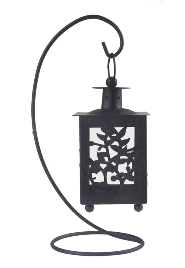 KERFORA HOMETIC EuropeanStyle Hanging Glass Metal Lantern Candle Holder Square Decorative Candle Lantern with Metal Stand - Image 1