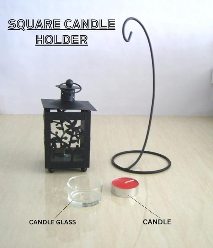 KERFORA HOMETIC EuropeanStyle Hanging Glass Metal Lantern Candle Holder Square Decorative Candle Lantern with Metal Stand - Image 5