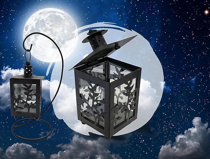 KERFORA HOMETIC EuropeanStyle Hanging Glass Metal Lantern Candle Holder Square Decorative Candle Lantern with Metal Stand - Image 2
