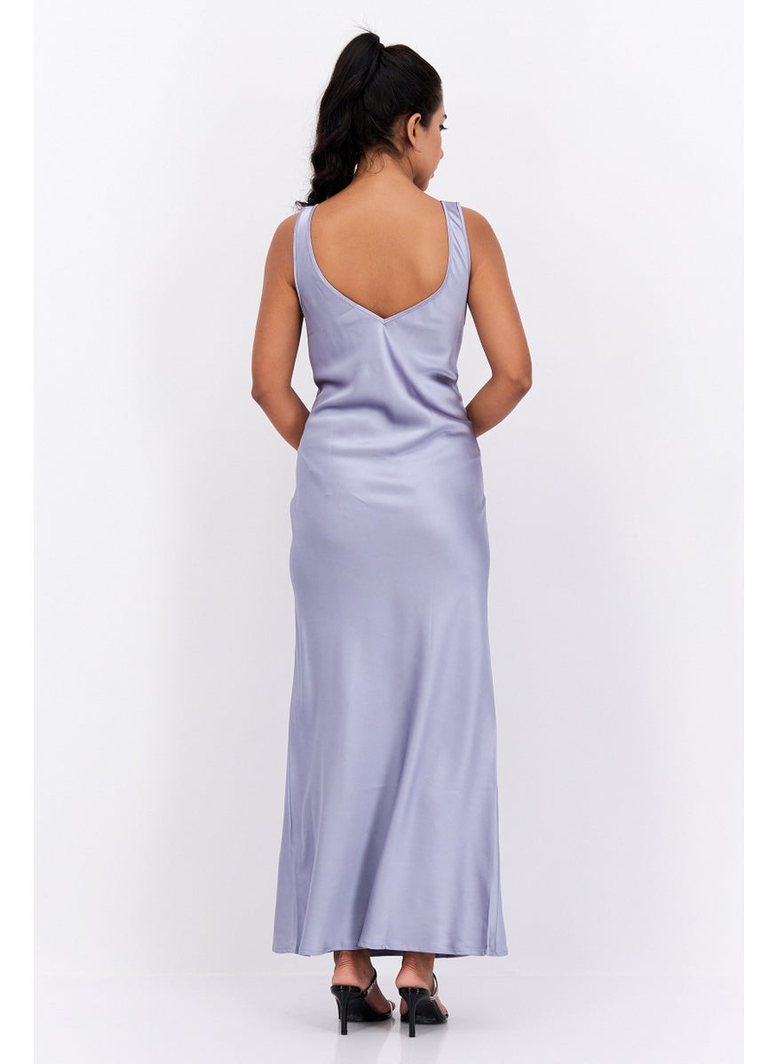 Flounce London - Women Plain Maxi Dress, Blue - Image 1