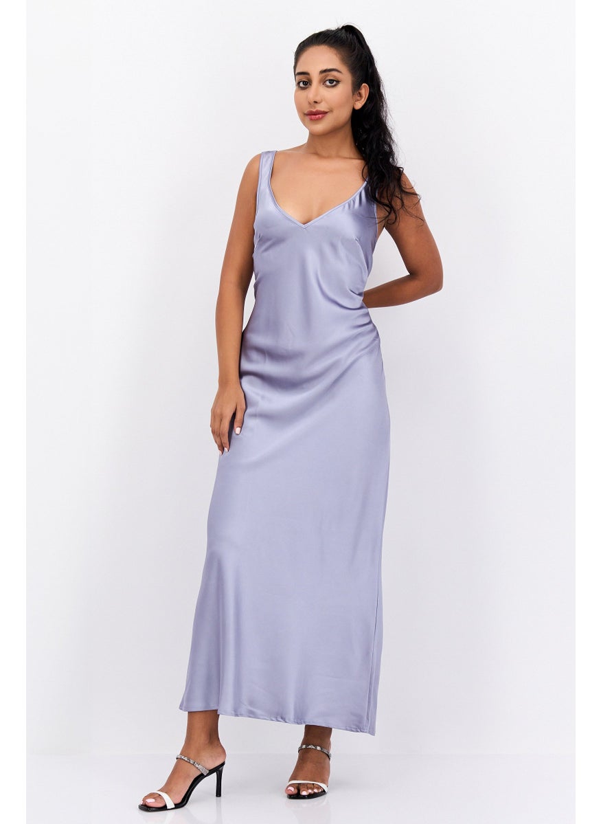 Flounce London - Women Plain Maxi Dress, Blue - Image 1