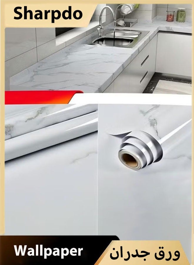 Sharpdo Athens White Wallpaper White Peel and Stick Wallpaper Marble Countertop Stick Wallpaper Backsplash Self-Adhesive Wallpaper (White Stripes, 3m×60cm) - Image 1