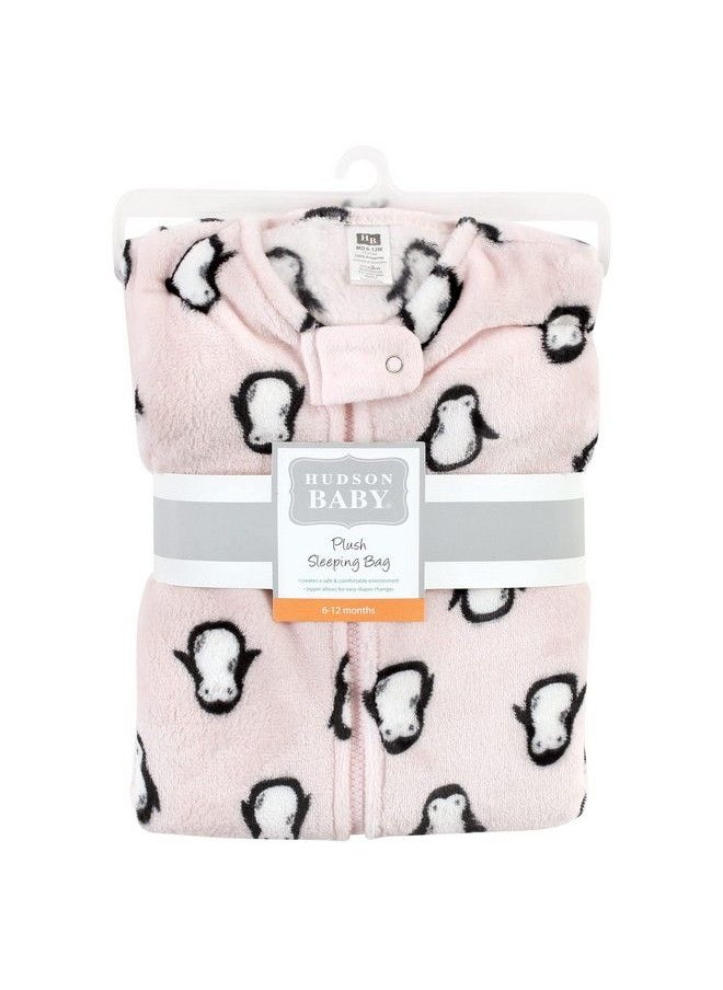 hudson baby - Unisex Baby Plush Sleeping Bag Sack Blanket Sleeveless Pink Penguin 6 12 Months - Image 1