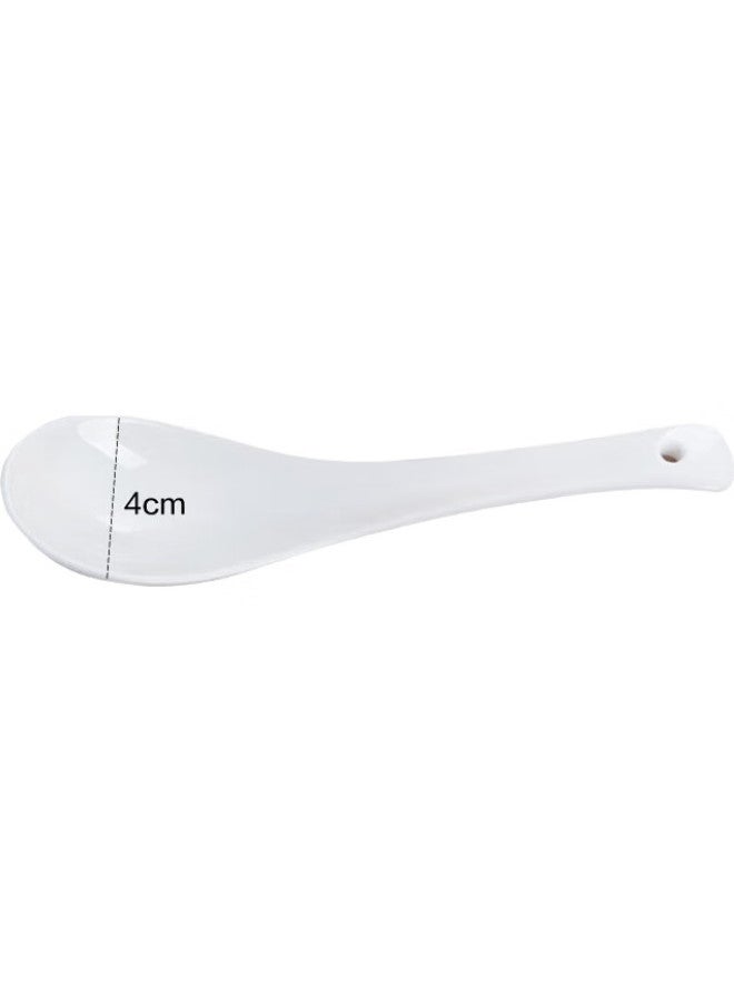 Sky Top Small Ceramic Rice Spoon, Soup Spoon, Bone China Tablespoon, Household Tableware, Pure White 4-Piece Maguo Set - Image 2
