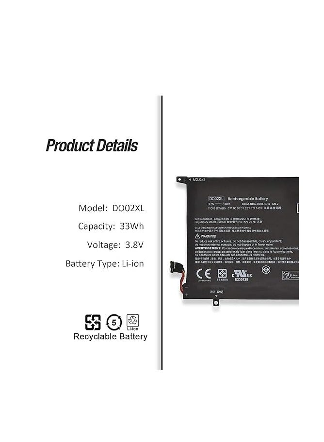 Terabyte 3.8V 33Wh/2-Cell DO02XL Battery Compatible for HP Pavilion X2 10 DETACH 10-N100 10T-N100 10-N200 10-J024TU 10-J025TU 10-J013TU HSTNN-LB6Y HSTNN-DB7E 810749-2C1 810985-005 810749-421 - Image 2