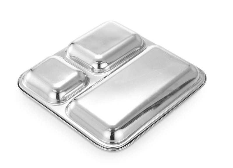 Expresso - Heavy Duty Stainless Steel Square Small Dinner Plate with 3 Sections Divided Mess Trays for Kids Lunch, Camping, Events & Every Day Use Kitchenware (Set of 1) - Image 2