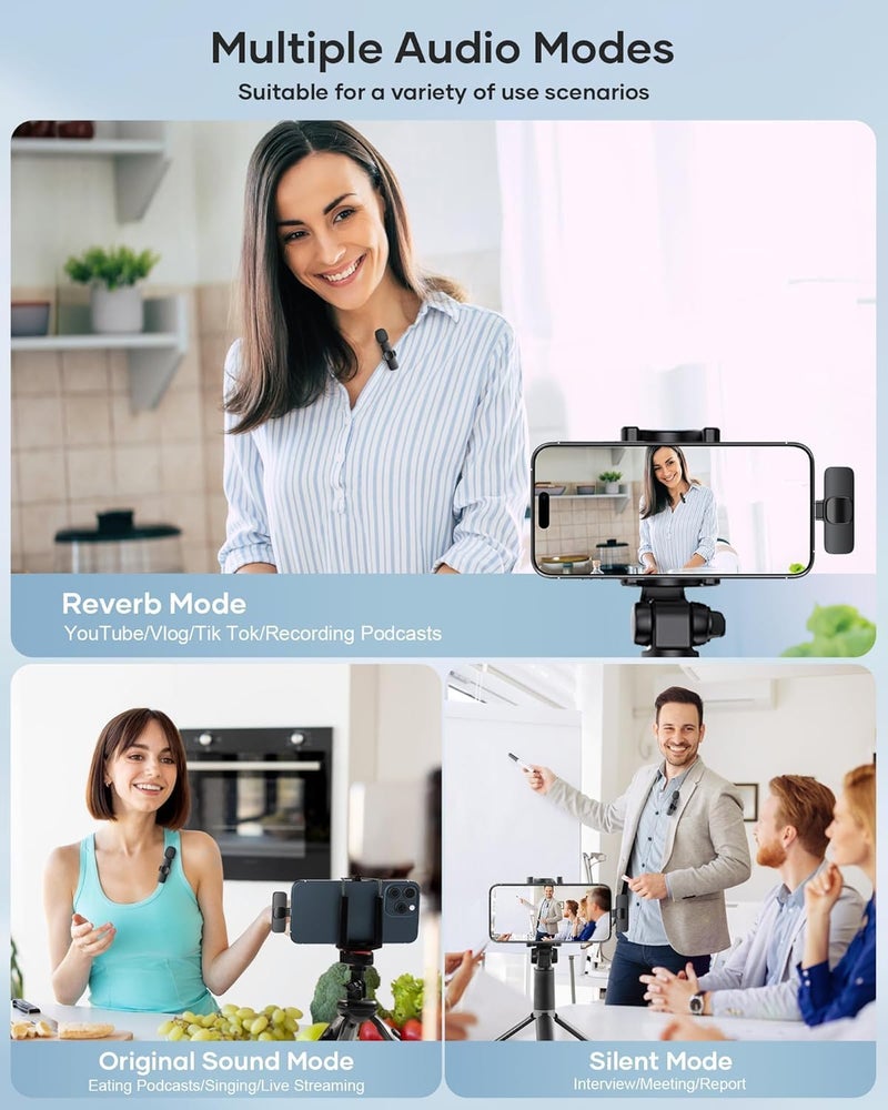 coku CK-K9 Dual Wireless Lavalier Microphone, Bluetooth Collar Mic for iPhone, Android USB-C Phones & Tablets, Plug & Play, Noise Cancelling, Clear Audio for YouTube, Vlogging, &, Interviews - Image 4
