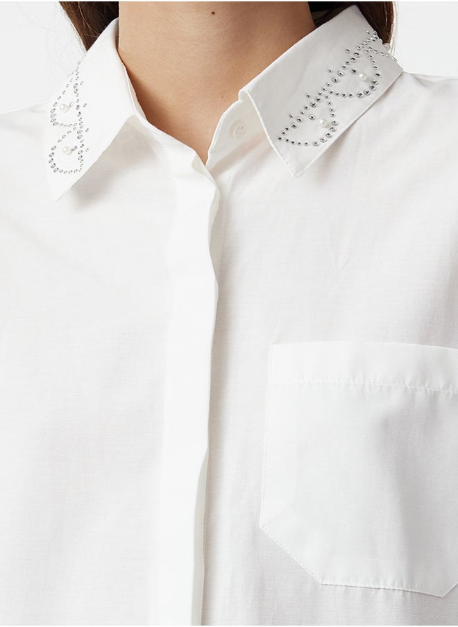 trendyol - Oversize Wide Fit Shirt with Stripe Stone Detail on Ecru Collar TWOAW25GO00026 - Image 1