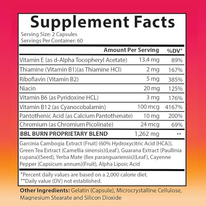 Angry Supplements كبسولات بتر بوتي بي بي إل بيرن ثيرموغينيك كومبلكس، لتنسيق وشد البطن، المؤخرة + الساقين مع غارسينيا كامبوجيا، غوارانا، مستخلص الشاي الأخضر، ALA، وفلفل كايين (120 حبة، 60 حصة) - Image 2