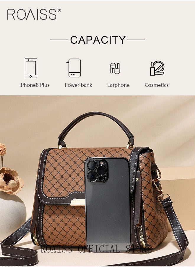roaiss - Shoulder Tote Bags for Women Top Handle Satchel Ladies Fashion Office Casual Handbags Large Capacity PU Material Stylish Grid Decoration - Image 1