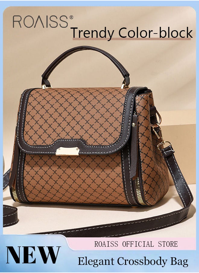 roaiss - Shoulder Tote Bags for Women Top Handle Satchel Ladies Fashion Office Casual Handbags Large Capacity PU Material Stylish Grid Decoration - Image 1