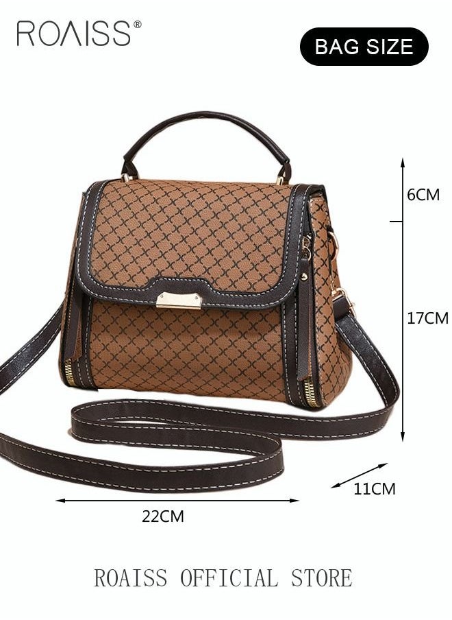 roaiss - Shoulder Tote Bags for Women Top Handle Satchel Ladies Fashion Office Casual Handbags Large Capacity PU Material Stylish Grid Decoration - Image 1