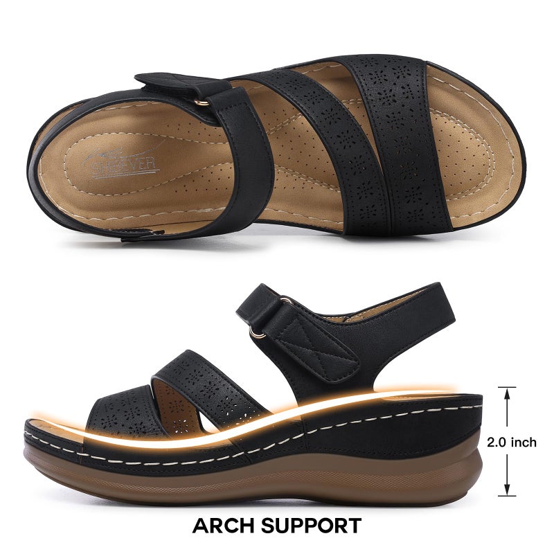 SHIBEVER Women's Wedge Sandals Platform: Comfortable Dressy Arch Support Summer Sandals Open Toe Ankle Strap Walking Women Shoes Black Size 8 - Image 4