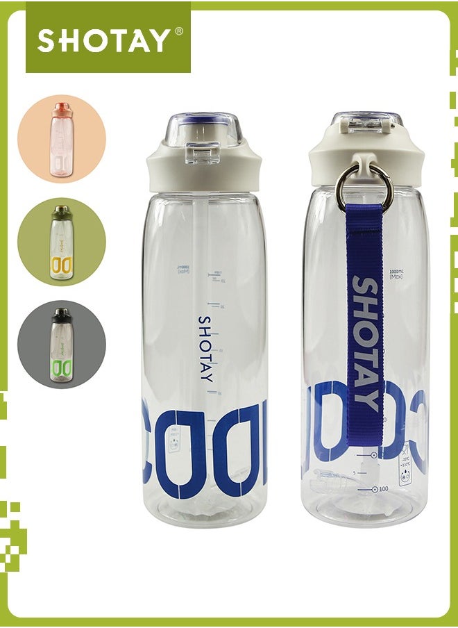SHOTAY - SHOTAY Sports Water Bottles 1L BPA Free And Leakproof, Fast Flow With Removable Straw, Gym Water Bottle For School, Fitness And Outdoor Sports. - Image 1