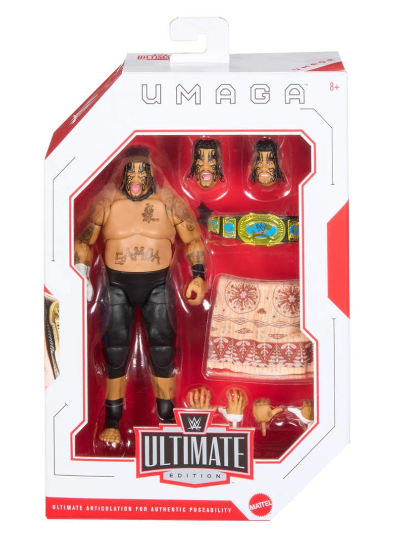 WWE Ultimate Edition Action Figure & Accessories Set Umaga 6-inch Collectible with Swappable Heads & Hands, 30 Articulation Points - Image 2