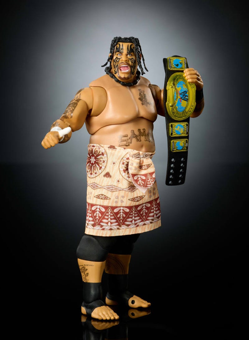 WWE Ultimate Edition Action Figure & Accessories Set Umaga 6-inch Collectible with Swappable Heads & Hands, 30 Articulation Points - Image 4