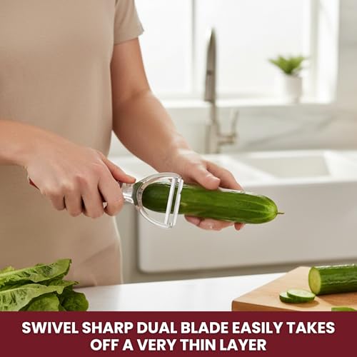 Bagonia Stainless Steel Premium Fruit Vegetable Peelers with Swiveling Double Blade Planer, Potato Peeler Tool by Multi Function Design with Silicone Grip for Kitchen, Safe & Easy to Use (Pack of 1) - Image 5