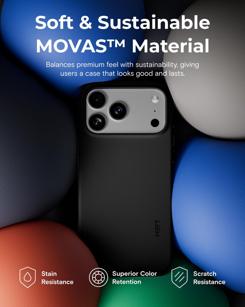 MOFT for iPhone 17 Pro Max Case- MOVAS Snap Case, MagSafe Compatible, Soft-Touch Vegan Leather, Classic Minimalist Design, Lightweight, Stain-Resistant & Camera Protection, Jet Black - Image 3