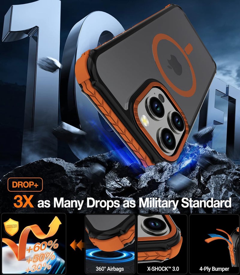 DEERLAMN Strong Magnetic Case for iPhone 16 Pro Max 6.9-Inch,[Compatible with Magsafe][Military Grade Drop Protection] Translucent Matte Shockproof Protective Phone Cover-Frosted Orange - Image 3
